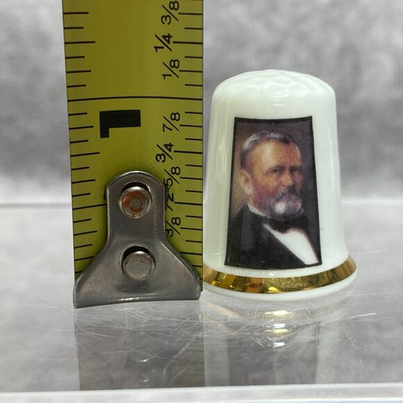Vintage Ulysses S. Grant Fine Bone China Thimble Portrait Gold Trim England - Picture 8 of 8